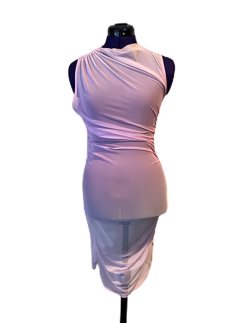 Zara Pink Ombre Mesh Rouched Short Sleeve Mini Dress